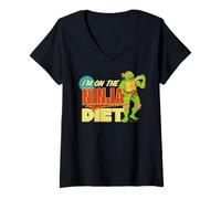 Mujer TMNT Adolescentes Mutantes Ninja Tortugas Pizza Geeks Dieta Clásico Camiseta Cuello V