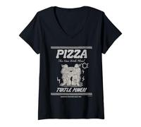 Mujer TMNT Classic Retro Megamix Pizza NY Tortugas Ninja 80s Foodie Camiseta Cuello V