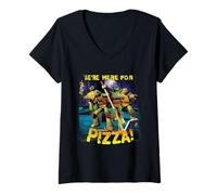 Mujer TMNT Estamos Aquí para La Pizza Group Shot Camiseta Cuello V