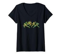 Mujer TMNT Front and Back Heroes in a Half Shell Retro Cartoon Camiseta Cuello V