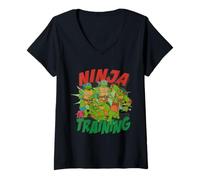 Mujer TMNT Ninja En Entrenamiento Tiro Grupo Camiseta Cuello V