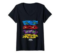 Mujer TMNT out of The Shadows Group Stacked Masks Camiseta Cuello V