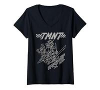 Mujer TMNT Plantilla clásica retro Remix Ninja Turtle Dimensión X Camiseta Cuello V