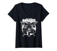 Mujer TMNT Raphael Cool Crude Ninja Plantilla Graffiti Classic Pose Camiseta Cuello V