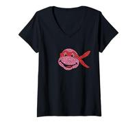 Mujer TMNT Raphael Hearts Valentine's Day Turtle Retro Cartoon Camiseta Cuello V