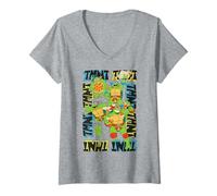 Mujer TMNT Teenage Mutant Ninja Turtles - Arte de Personajes Retro Camiseta Cuello V