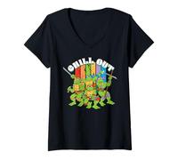 Mujer TMNT Teenage Mutant Ninja Turtles Chill out Team NYC Retro Camiseta Cuello V