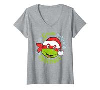 Mujer TMNT Teenage Mutant Ninja Turtles Christmas Greetings Classic 80s Camiseta Cuello V