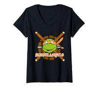 Mujer TMNT Teenage Mutant Ninja Turtles Michelangelo 84 Face Retro Camiseta Cuello V