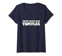 Mujer TMNT Tortugas Ninja Mutantes Adolescentes Clásico Logotipo Retro De Dibujos Animados Camiseta Cuello V