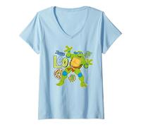 Mujer TMNT Tortugas Ninja Mutantes Adolescentes Leo Pose 80s Amante Pizza Camiseta Cuello V