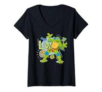 Mujer TMNT Tortugas Ninja Mutantes Adolescentes Leo Pose 80s Pizza Lover Camiseta Cuello V