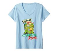Mujer TMNT Tortugas Ninja Mutantes Adolescentes Pizza Fiesta Clásico Geeks Camiseta Cuello V