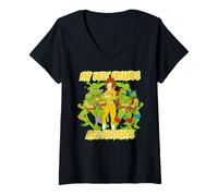 Mujer TMNT Turtle Power Best Friends Turtles Abril Cartoon Retro Camiseta Cuello V