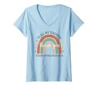 Mujer To All My Teachers Thank You Happy Rainbow Apreciation Week Camiseta Cuello V