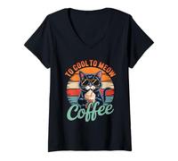 Mujer To Cool To Meow Coffee Cat Fun Retro Camiseta Cuello V