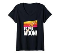 Mujer To The Moon Mission bitcoins sats hype futuras ganancias bitcoin Camiseta Cuello V