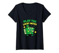 Mujer Toca la música Irlandesa del acordeón del día de San Patricio de Lucky Notes Camiseta Cuello V