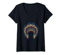 Mujer Tocado de Plumas de Regalo de Cultura indígena nativa Americana Camiseta Cuello V
