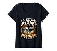 Mujer Toco el Piano Eso es lo Que Hago Profesor de Pianista Vintage Camiseta Cuello V