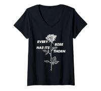 Mujer Toda Rosa tiene su Espina Cita inspiradora Floral Amor Camiseta Cuello V