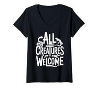 Mujer Todas Las Criaturas Bienvenidas Brillante Incluyente Fomenta Camiseta Cuello V