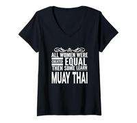 Mujer TODAS LAS MUJERES APRENDEN MUAY THAI Boxeo Artes Marciales Chica Luchadora Camiseta Cuello V