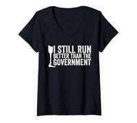 Mujer Todavía corro Mejor Que el amputado Divertido del Gobierno Camiseta Cuello V