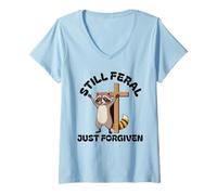 Mujer Todavía Feral Recién Perdonado Cristiano Nuevo Creyente Mapache Camiseta Cuello V