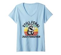 Mujer Todavía Feral Recién Perdonado Mapache Cristiano Fe Jesús Camiseta Cuello V
