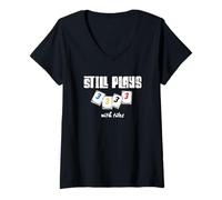 Mujer Todavía Juega con Azulejos Rummikub Divertido Juego de Palabras Camiseta Cuello V