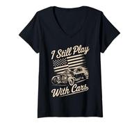 Mujer Todavía juego con coches, Vintage Patriotic Rat Rod Hot Rod Camiseta Cuello V