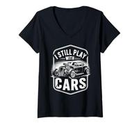 Mujer Todavía juego con coches, Vintage Rat Rod Classic Car Hot Rod Camiseta Cuello V