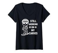 Mujer Todavía Trabajo En Mi Tallado Snowboard Deporte De Invierno Camiseta Cuello V