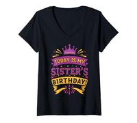 Mujer Today Is My Sister's Birthday Purple Crown Festive Camiseta Cuello V
