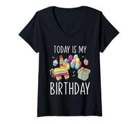 Mujer Todays My Birthday Llama Boy Family Bday Party Decoraciones Camiseta Cuello V