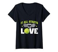 Mujer Todo Comienza con Amor - Tenista Amante del Tenis Camiseta Cuello V