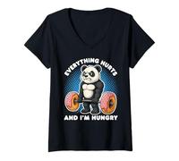Mujer Todo duele y soy hambre Panda Halterofilia Donuts Camiseta Cuello V