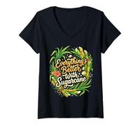Mujer Todo es Mejor con caña de azúcar Camiseta Cuello V
