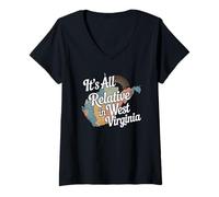 Mujer Todo es relativo en West Virginia Funny WV Mountain Love Camiseta Cuello V