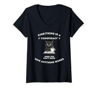 Mujer Todo es una conspiración Cuando no Sabes Nada Gato Camiseta Cuello V