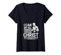 Mujer Todo Lo Puedo En Cristo Fitness Inspiración Camiseta Cuello V