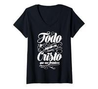 Mujer Todo lo Puedo en Cristo Que me fortalece. Camiseta Cuello V