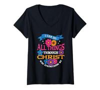Mujer Todo lo puedo en Cristo, quien me fortalece Floral Camiseta Cuello V