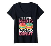 Mujer Todo lo que necesitas es amor y dona Camiseta Cuello V