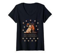 Mujer Todo lo Que Necesitas es Amor y Terranova - Hombre & Abrazo de Newfie Camiseta Cuello V