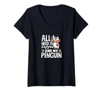 Mujer Todo lo Que Necesito es café y mi café Penguin Cute Penguin Camiseta Cuello V