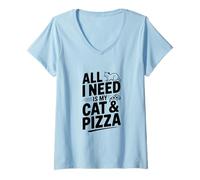 Mujer Todo lo Que Necesito es mi Gato y la Pizza, Divertido Amante de los Gatos Camiseta Cuello V