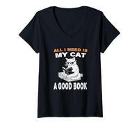 Mujer Todo lo Que Necesito es mi Gato y un Buen Libro para Leer para los Amantes de los Gatos Camiseta Cuello V
