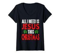 Mujer Todo lo Que Necesito Esta Navidad es a Jesús Camiseta Cuello V
